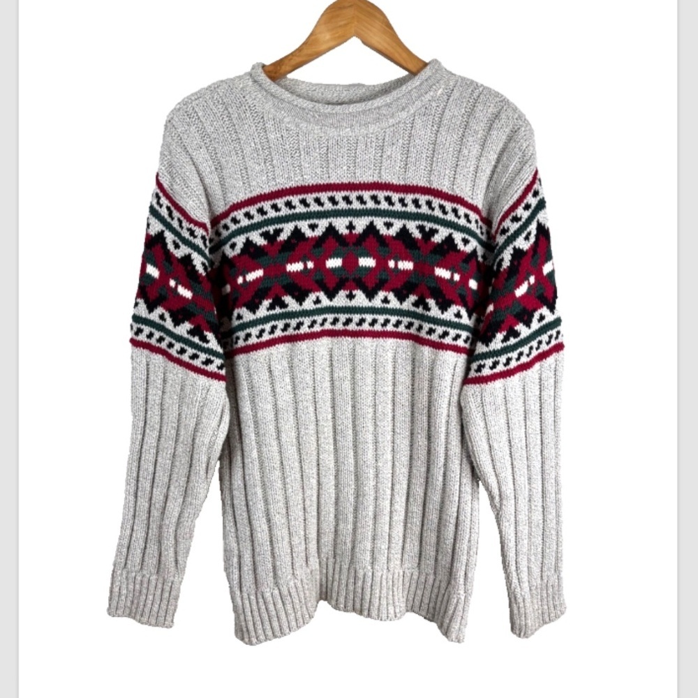 VTG 90s Greatland Fair Isle Roll Neck Sweater M Chunky Knit Ribbed Ski Cabin